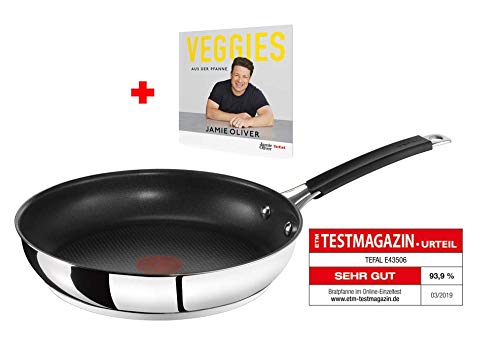 Tefal E43506.VEG Special Edition Jamie Oliver Classic - Sartén (28 cm, incluye libro de recetas Jamie Oliver Veggie de acero inoxidable)