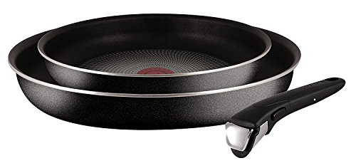 Tefal Ingenio 5 Essential L20090 Juego de 2 Sartenes con Mango Extraíble, 22/26 Cm, Revestimiento Antiadherente Power Glide, Negro