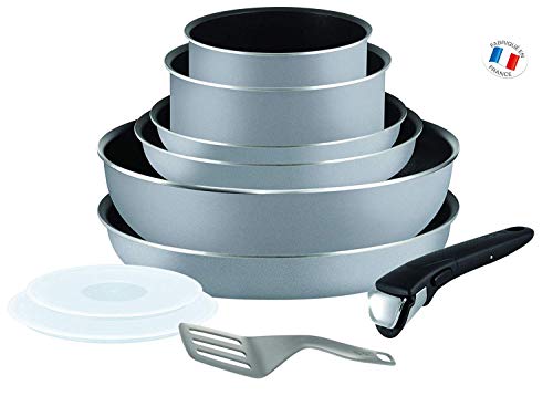 Tefal Ingenio Essential Scottish L2149602 Juego De Sartenes Y Cacerolas Con Mango Extraíble, 16/18/20/22/26 Cm, Revestimiento Antiadherente, Gris