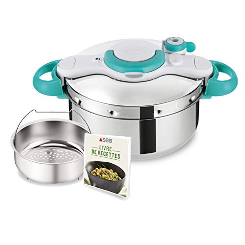 Tefal SEB P4620616 ClipsoMinut' Easy - Olla a presión, Inoxidable, para Todos los Fuegos (Incluido inducción) + Libre 100 Recetas, Azul, 4,5 L, Acero Inoxidable, Azul, 20.5 x 37 x 28.5 cm