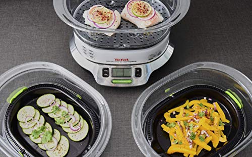 Tefal Vitacuisine Compact VS400333 - Vaporera compacta 1800 W, con 3 pisos para cocción simultánea, 2 cestos, capacidad de 9 L, libro de cocina incluído