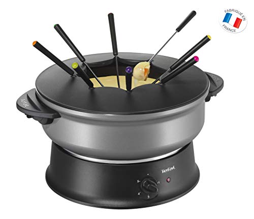 Tefal WK3020 - Wok y fondue compactas, 1200 W, recubrimiento antiadherente, negro/plateado