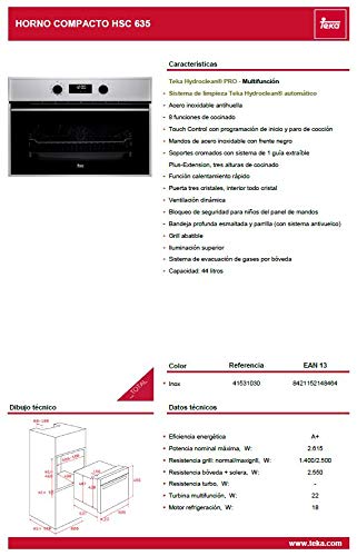 Teka HSC 635 - Horno (Pequeño, Horno eléctrico, 44 L, 2615 W, 44 L, 2500 W)