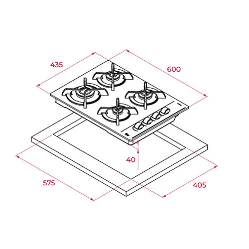 Teka | Placa Cristal Gas de 60 cm con mandos frontales ergonómicos | 4 x 60 x 43.5 cm