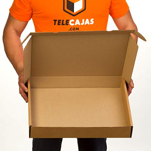 TeleCajas® | (25x) Caja de Cartón Postales Kraft | Cajas Automontables con Tapa para Almacenaje | Medidas: 45x35x07 cms ~ Portátil | Lote de 25 uds