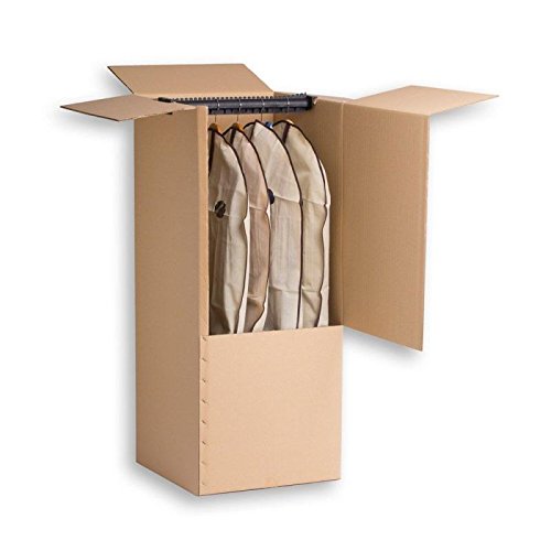 TeleCajas® | (2x) Cajas Armario Mudanza de Cartón | 50x50x100 cms - Doble Pared Reforzada | Incluye BARRA PERCHERO | Pack de 2 unidades