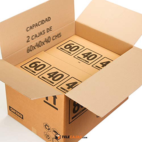 TeleCajas® | Cajas de Cartón Gigantes | Doble Pared REFORZADA | 80x60x55 cms | Pack de 4 uds (4x)