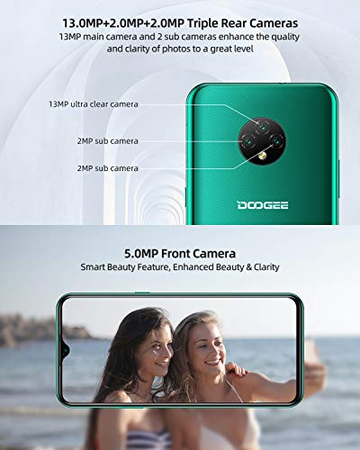 Teléfono Móvil Libres, DOOGEE X95 Android 10 Smartphone Libre 4G, Pantalla 6,52 Pulgadas, 4350mAh Batería, Smartphone Dual SIM, Triple Cámara 13MP+5MP, 16GB ROM, 128GB SD, Face ID - Verde