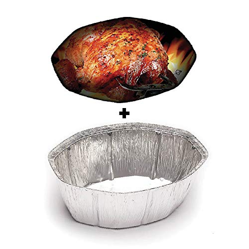 TELEVASO - 100 uds - Envase/recipiente de aluminio oval para pollo asado + tapas - Capacidad 2500 ml y tamaño 192 x 137 x 84 mm - Bandejas desechables y reciclables, apto para altas temperaturas