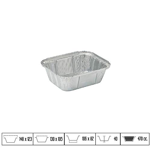 TELEVASO - 1000 uds - Envase/recipiente de aluminio rectangular - Capacidad 470 ml y tamaño 106x82x40 mm - Bandejas desechables y reciclables, apto para altas temperaturas