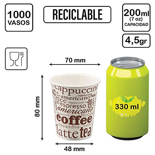 TELEVASO - 1000 uds - Vaso de cartón para café Vending - Capacidad de 200 ml (7 oz) - Desechables y reciclables - Ideal para Bebidas Calientes como café, té, Leche, infusiones