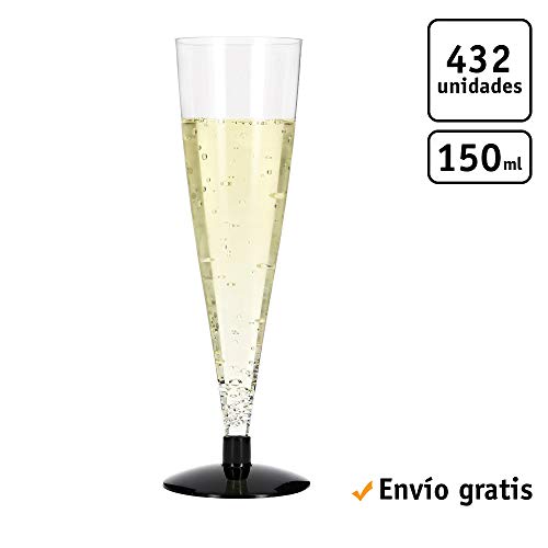 TELEVASO - 432 uds - Copa Cava 150 ml - Plástico cristalino (PS) - Color Transparente - Reciclable - Ideal para Cava, Champagne, Vino