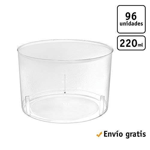 TELEVASO - 96 uds - Vaso Vino Chikito 220 ml - Plástico cristalino (PS) - Color Transparente - Ideal para Vino, Cerveza, Aperitivos, gazpacho, cremas, postres