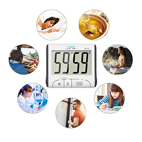 Temporizador de Cocina, YXwin Digital Temporizador Timer Cocina Magnético 24 Horas Reloj Despertador con Pantalla LCD de Gran Tamaño Retráctil Soporte