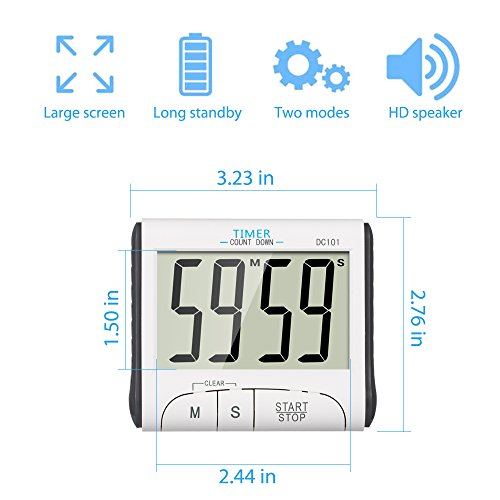 Temporizador de Cocina, YXwin Digital Temporizador Timer Cocina Magnético 24 Horas Reloj Despertador con Pantalla LCD de Gran Tamaño Retráctil Soporte