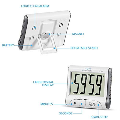 Temporizador de Cocina, YXwin Digital Temporizador Timer Cocina Magnético 24 Horas Reloj Despertador con Pantalla LCD de Gran Tamaño Retráctil Soporte