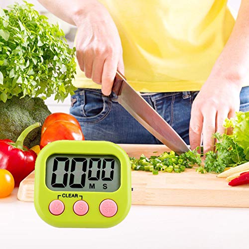 Temporizador digital electrónica cocina cocina nuevo reloj con alarma magnética y soporte, minuto segundo para arriba cuenta verde de cuenta regresiva, exhibición grande del LCD,Verde