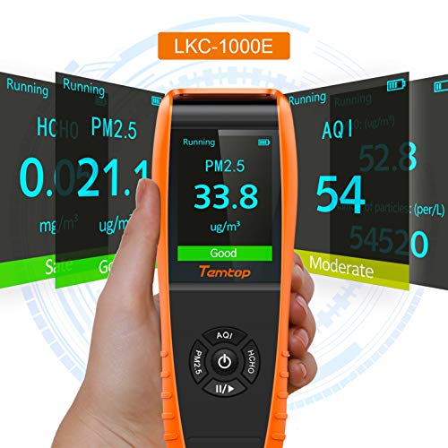 Temtop LKC-1000E Monitor Profesional del Detector de Calidad del Aire, con Pruebas Precisas PM2.5 / PM10 /Medidor de Partículas/HCHO/AQI Tester