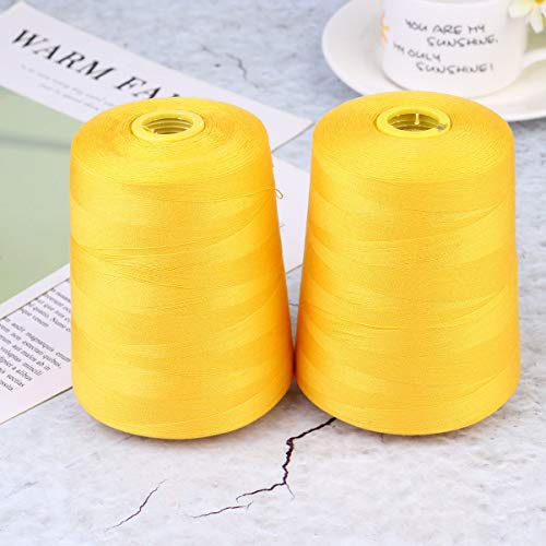 TENDYCOCO 2Pcs Hilos de Coser de Poliéster Máquina de Bordar Hilos Máquina de Coser Hilos Carretes 8000 Yardas para Acolchado Cortinas Amarillo