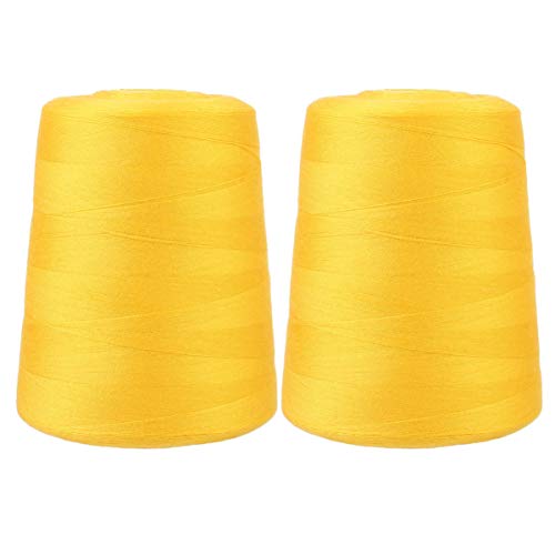 TENDYCOCO 2Pcs Hilos de Coser de Poliéster Máquina de Bordar Hilos Máquina de Coser Hilos Carretes 8000 Yardas para Acolchado Cortinas Amarillo