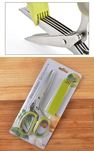 Tenta Kitchen Tijeras para hierbas con pelador multiusos (juliana, frutas, verduras), 5 cuchillas de acero inoxidable, funda y cepillo de limpieza