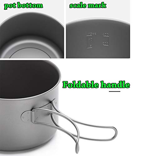 Tentock Olla de Titanio de Camping para 2-3 Personas Cacerola de Picnic Ultraligero con Mango Plegable(olla-800ml)