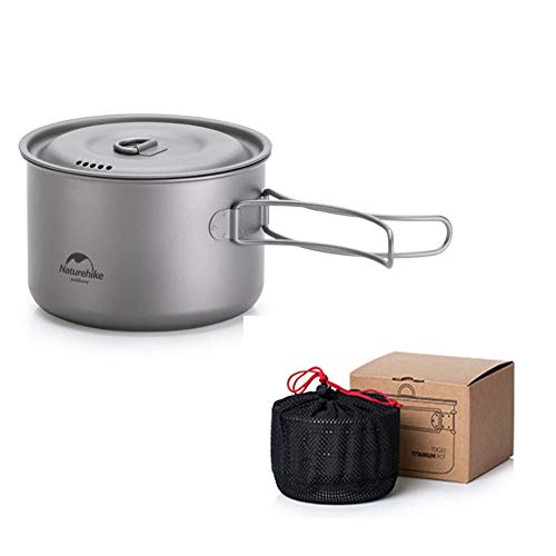 Tentock Olla de Titanio de Camping para 2-3 Personas Cacerola de Picnic Ultraligero con Mango Plegable(olla-800ml)