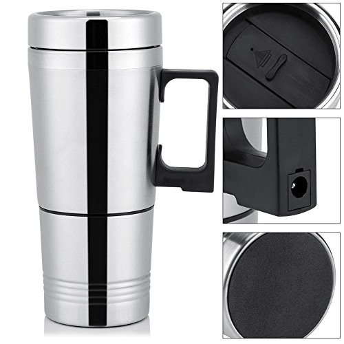 Termo Taza Electrico Calentador para Coche,Termo de café para llevar, Taza térmica de acero inoxidable para viaje 12V/24V (12V)