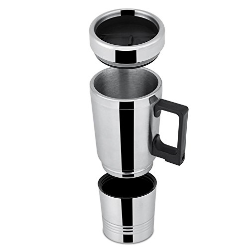 Termo Taza Electrico Calentador para Coche,Termo de café para llevar, Taza térmica de acero inoxidable para viaje 12V/24V (12V)