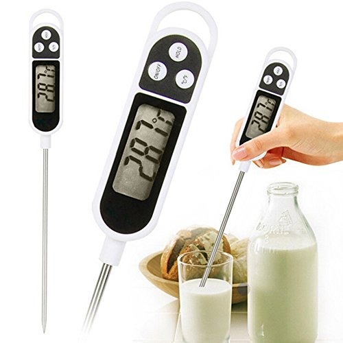 Termómetro de cocina con pantalla LCD digital con sonda de acero inoxidable para alimentos, bebidas, BBQ etc.... – Tamaño grados Celsius y Fahrenheit: Min -50 °C max 300 °C