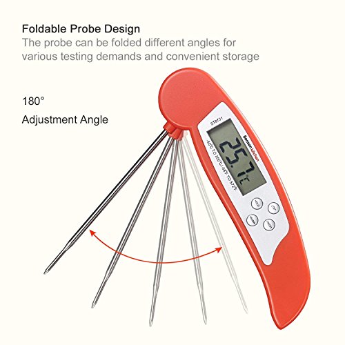 Termómetro de Cocina Digital Bonsenkitchen, Termómetro de Carne de lectura instantánea para asados, barbacoas y bebidas líquidas con calefacción, gran pantalla LCD digital, Rojo (ST8731)