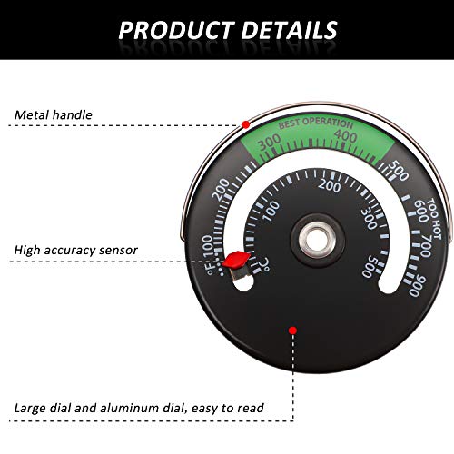 Termómetro de Estufa Magnético Termómetro de Tubo de Estufa de Fuego Medidor para el Medidor de Temperatura del Horno de Tubo de Chimenea de Leña (1)