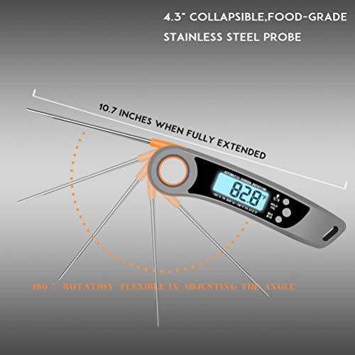 Termómetro Digital Cocina con Pantalla LCD, Apagado Automatico, Lectura Instantánea en 2~4 Segundos,Lectura de La Memoria,Termometro Agua Adecuado para Carne,Barbacoa,Comida,Leche,Café – Gris(1 pack)