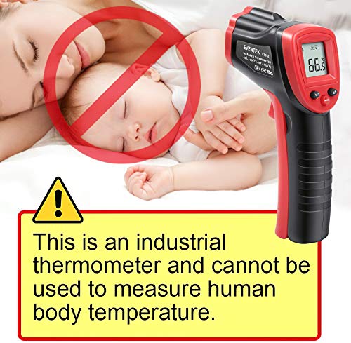 Termómetro Infrarrojo, Eventek Digital Laser IR Sin Contacto, Pistola de Temperatura, No se Puede Medir la Fiebre, Rojo/Negro (ET300, -50°C~420°C (-58°F~788°F))【Uso no corporal】