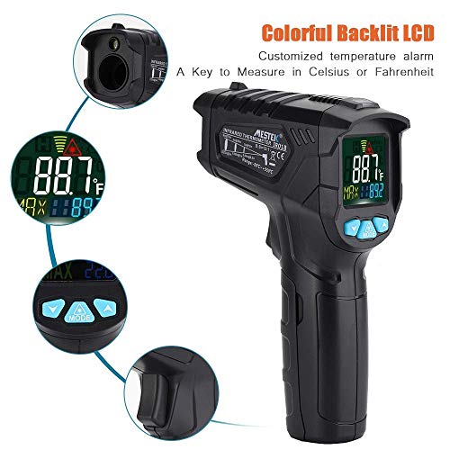 Termómetro Infrarrojo Sin Contacto Láser Digital Pistola de Temperatura Comida Cocina Industrial Automotriz BBQ -58 ℉ -1022 ℉ Con Linterna HD Pantalla LCD de Luz de Fondo Con Retroiluminación (Negro)