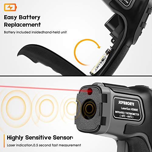 Termómetro Infrarrojo SOVARCATE Termómetro Láser Digital IR Pistola de Temperatura Alarma de Temperatura Alta y Baja -26 ° F ~ 1112 ° F Sonda de Temperatura Cocina/Aire/Refrigerador