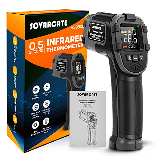 Termómetro Infrarrojo SOVARCATE Termómetro Láser Digital IR Pistola de Temperatura Alarma de Temperatura Alta y Baja -26 ° F ~ 1112 ° F Sonda de Temperatura Cocina/Aire/Refrigerador