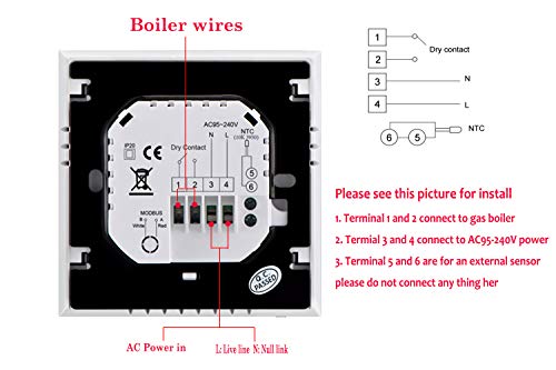 Termostato Inteligente para caldera de gas/agua,Termostato Calefaccion Wifi Pantalla LCD (pantalla TN) Botón táctil retroiluminado programable con Alexa Google Home and Phone APP-Blanco