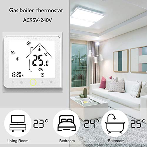 Termostato Inteligente para caldera de gas/agua,Termostato Calefaccion Wifi Pantalla LCD (pantalla TN) Botón táctil retroiluminado programable con Alexa Google Home and Phone APP-Blanco