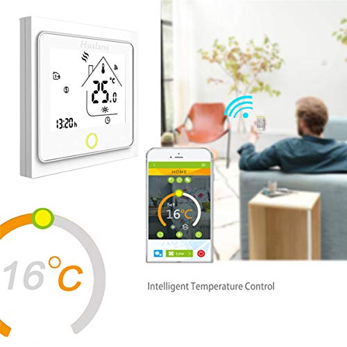 Termostato Inteligente para caldera de gas/agua,Termostato Calefaccion Wifi Pantalla LCD (pantalla TN) Botón táctil retroiluminado programable con Alexa Google Home and Phone APP-Blanco