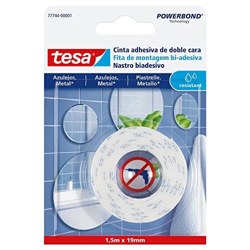 tesa 77744-00001-00 77744-00001-00-Smart Mounting System Montaje Permanente para Azulejo-SMS Cinta D/C Powerbond 1,5x19mm Resist a la humidad, Not_applicable