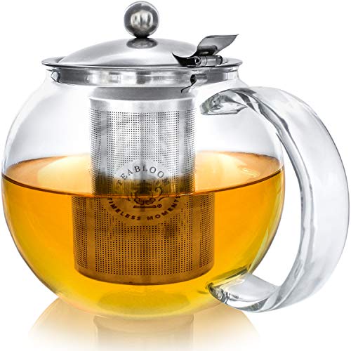 Tetera Clásica De Uso Diario Teabloom - Tetera de Cristal Apta para Fogones - 1200 ml de Capacidad - Infusor Extraíble de Acero Inoxidable