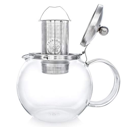 Tetera Clásica De Uso Diario Teabloom - Tetera de Cristal Apta para Fogones - 1200 ml de Capacidad - Infusor Extraíble de Acero Inoxidable