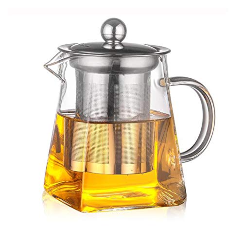 Tetera de cristal 550 ML ANSUG Teteras de vidrio con infusor extraíble Pote cuadrado transparente de vidrio de borosilicato resistente a altas temperaturas para té de hojas sueltas- Stovetop Safe