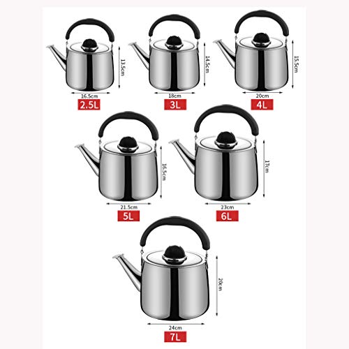 Tetera silbante Whistling Gas Kettle 304 Acero inoxidable 2.5L / 3L / 4L / 5L / 6L / 7L Hogar espesar cocina de inducción de gas de alta capacidad Restaurante Caldera WHLONG (Size : 5L)