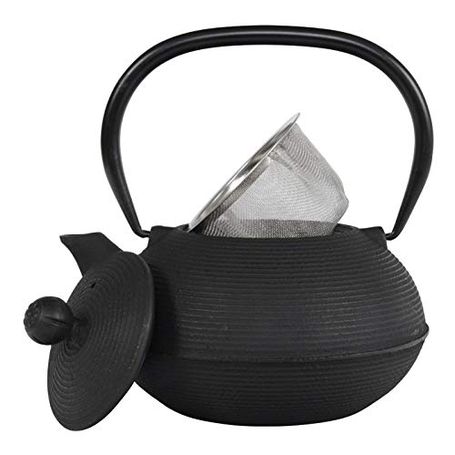 Tetera Tealøv de hierro fundido 900 ml – Tetera de hierro fundido en estilo japonés – con colador extraíble de acero inoxidable – Excelente capacidad de retención del calor – duradero – Ganzou negro