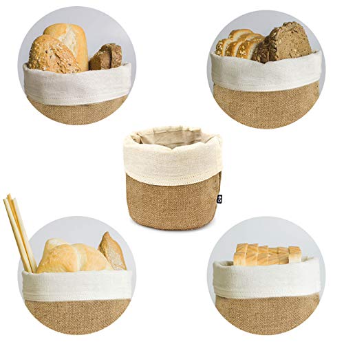 THE CHEF COLLECTION – Panera, cesta, bolsa para el pan, 100% algodón y yute natural, 14,0x14,0 cm.