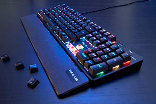 THE G-LAB Keyz Rubidium Teclado Mecánico Gaming QWERTY – Incluye Ñ – Alto Rendimiento – Teclado Mecánico Red Switch – Retroiluminación RGB, Anti-ghosting, ReposaMuñecas - PC PS4 Xbox One (Negro)