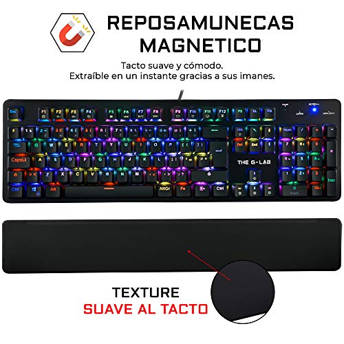 THE G-LAB Keyz Rubidium Teclado Mecánico Gaming QWERTY – Incluye Ñ – Alto Rendimiento – Teclado Mecánico Red Switch – Retroiluminación RGB, Anti-ghosting, ReposaMuñecas - PC PS4 Xbox One (Negro)