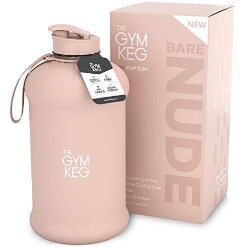 The Gym Keg + Exclusive Sleeve diseño 2018 - Culturismo Botella de Agua para Gimnasio - Botella de Agua Duradera y Resistente de 2.2 litros - BPA Grandes Botellas de Agua para Deportes de Medio galón